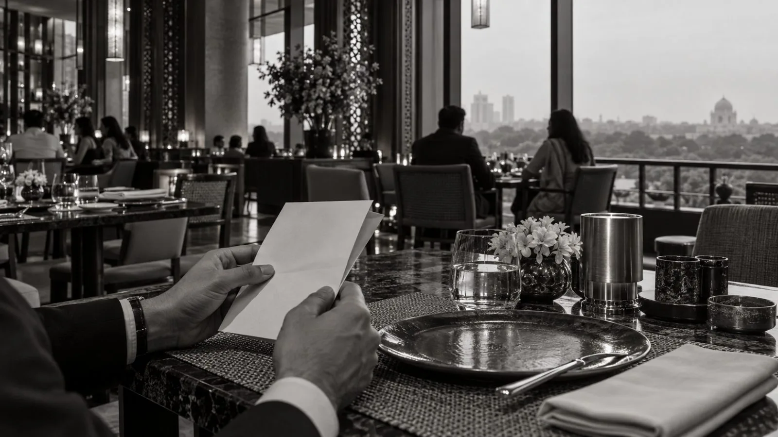 A diner holds a bill inside Mister Chai in New Delhi, India. (AI-generated image / EconoTimes)