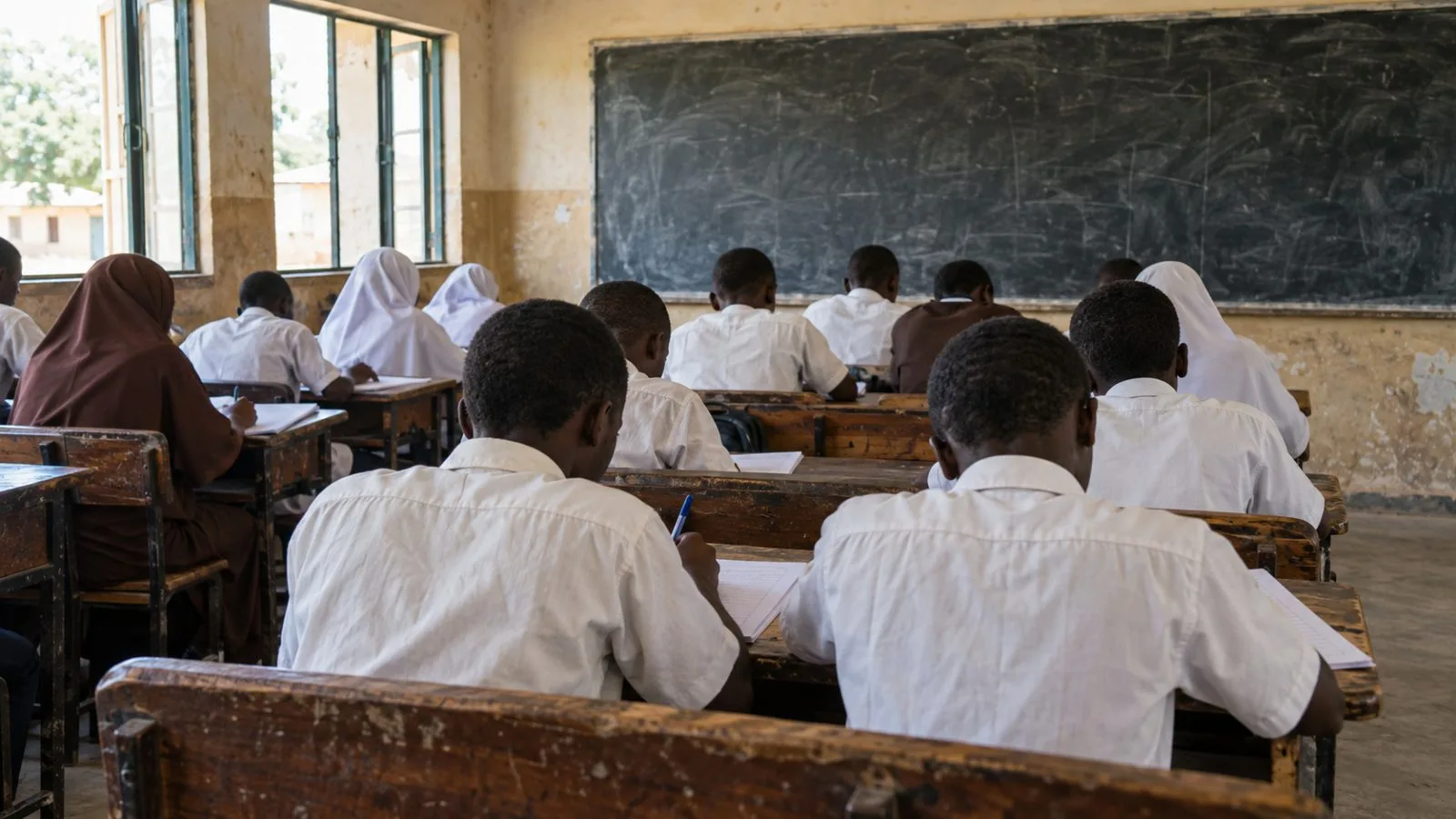 Students follow a lesson in a public school classroom in Kano, Nigeria. (AI-generated image / EconoTimes)
