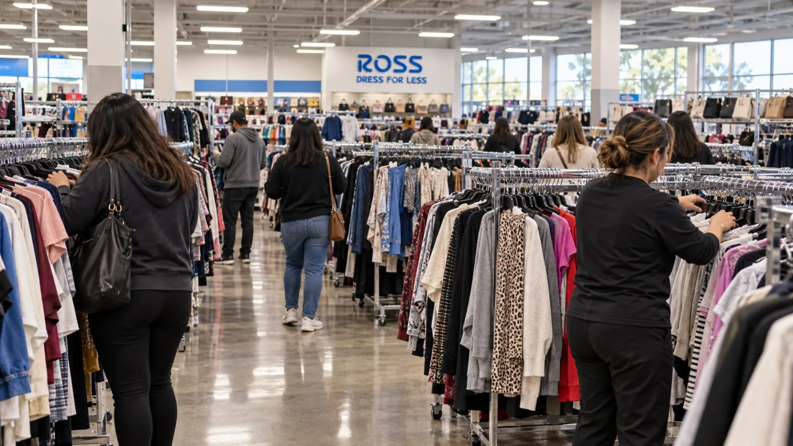 Shoppers browse clothing racks inside a discount retailer in Dublin, California. / EconoTimes.ai