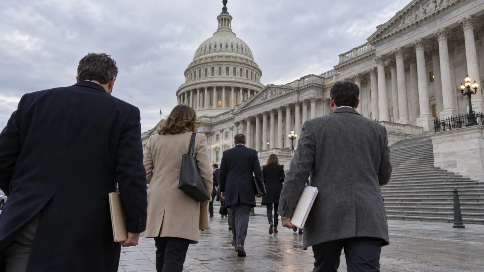 People carry document folders outside the U.S. Capitol in Washington, D.C. (AI-generated image / EconoTimes)