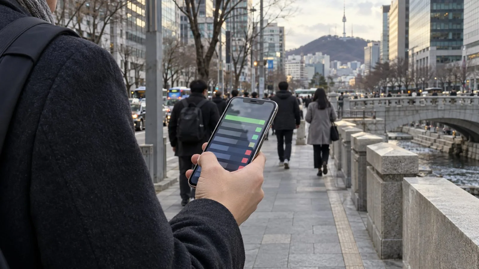 A commuter checks a ranked cryptocurrency list on a phone in Seoul. (AI-generated image / EconoTimes)