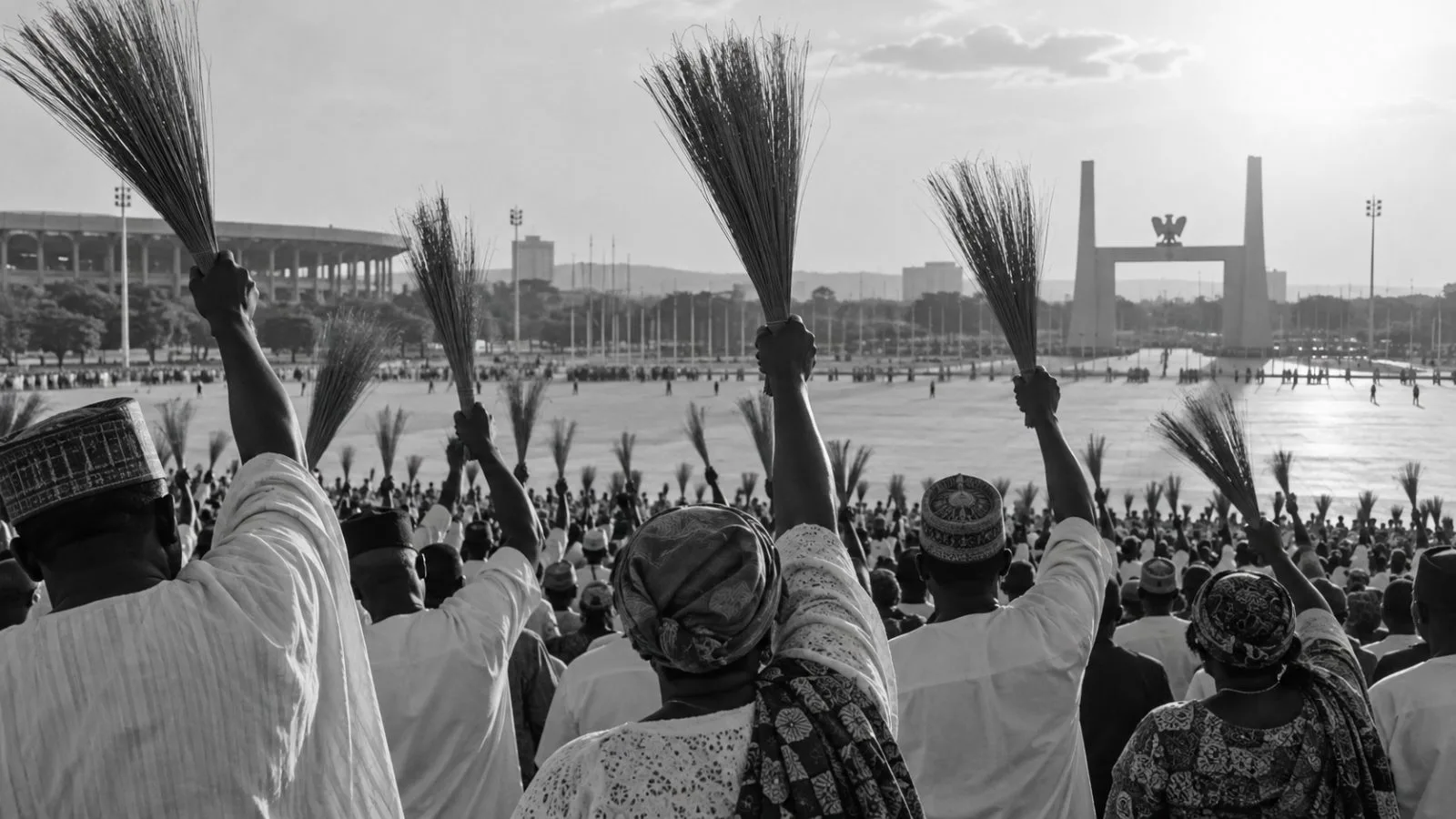 Pedestrians pass the gated exterior of a political office in Abuja, Nigeria. / TokenPost.ai (mono)