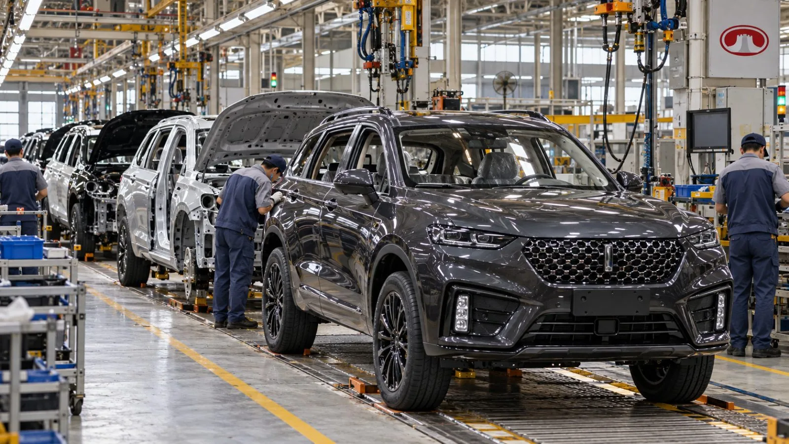 SUVs move along an assembly line at an automotive plant in Baoding, China / EconoTimes.ai