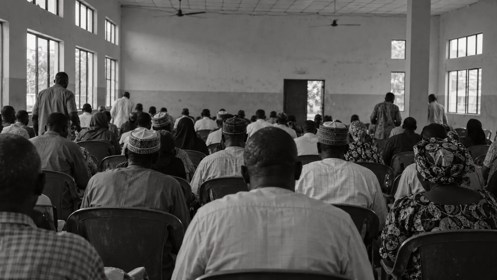 Political attendees gather in a conference hall in Port Harcourt, Nigeria / EconoTimes.ai (mono)