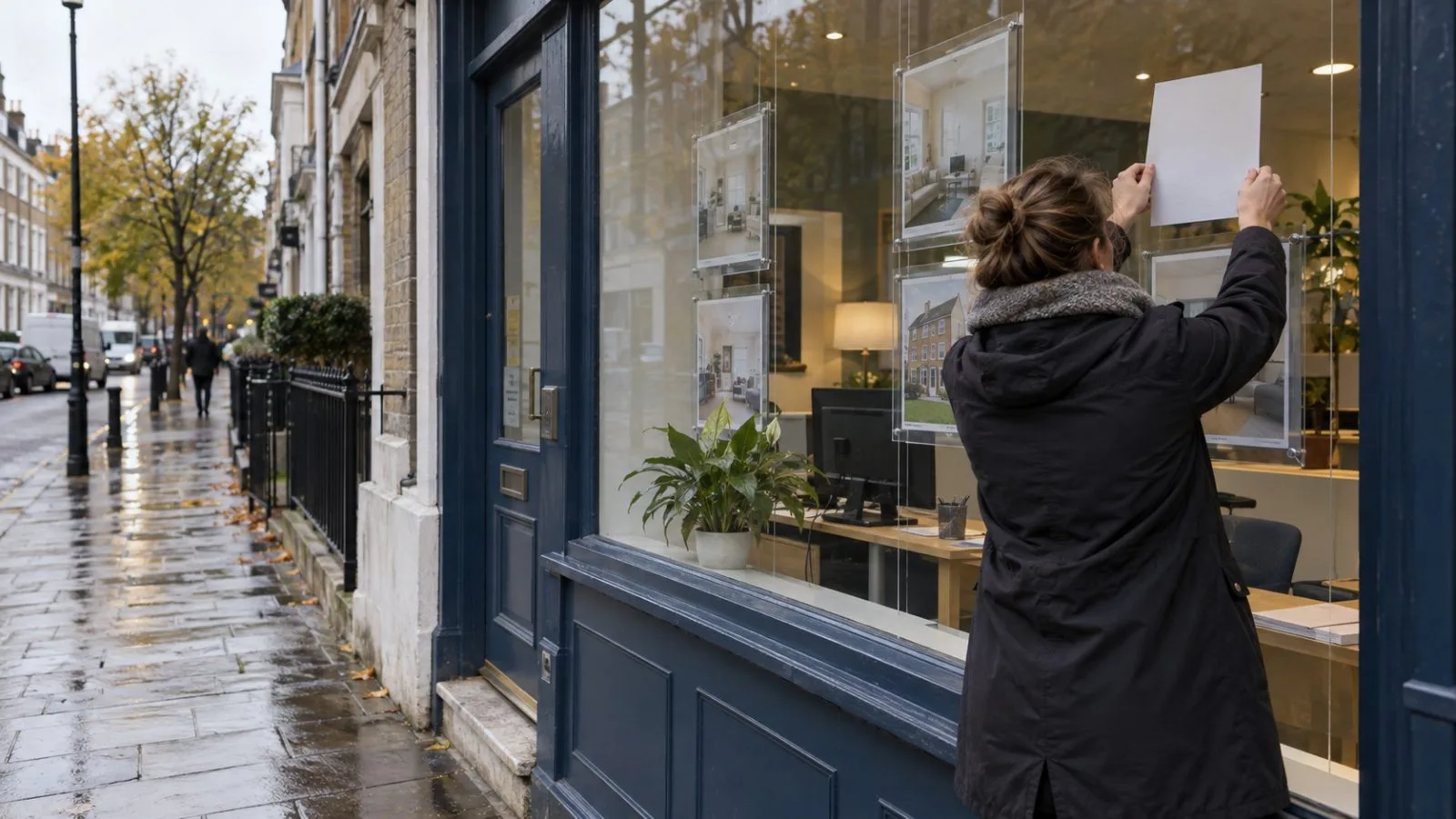 A worker removes a mortgage offer card from a broker’s window in London. (AI-generated image / EconoTimes)
