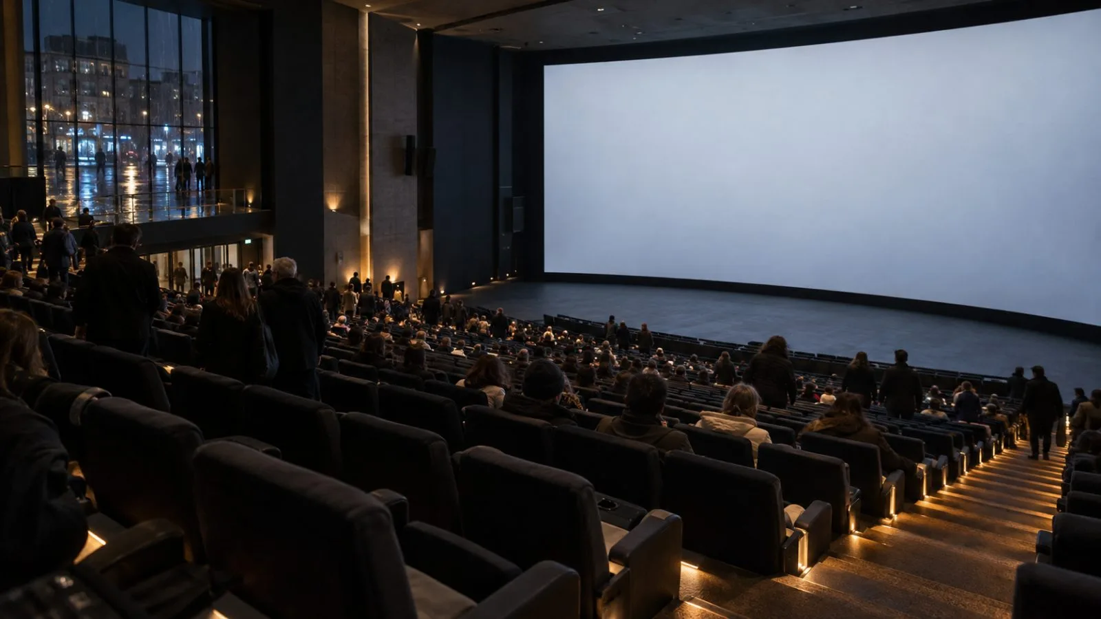Moviegoers take their seats in a 70mm IMAX auditorium in Brussels, Belgium. (AI-generated image / EconoTimes)