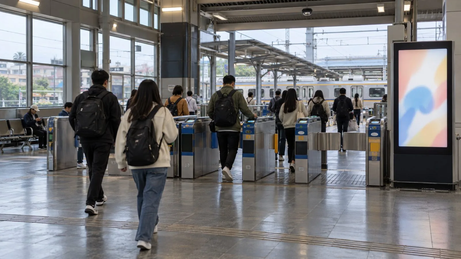 Commuters pass an advertising panel beside ticket gates at Douliu Railway Station, Taiwan. (AI-generated image / EconoTimes)