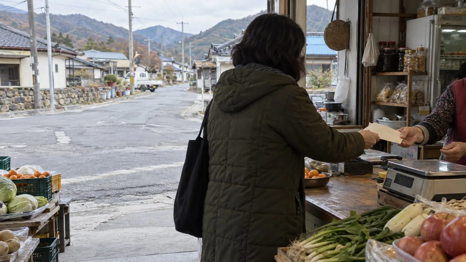 A shopper presents a local voucher at a small market in Yeongyang County, South Korea. (AI-generated image / EconoTimes)