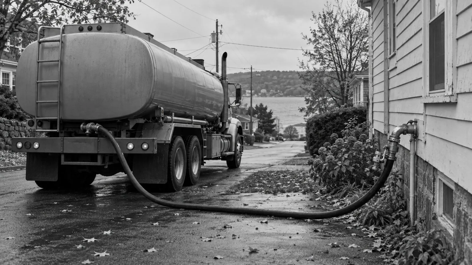 A heating-oil delivery hose connects to a home in Halifax, Nova Scotia. (AI-generated image / EconoTimes)