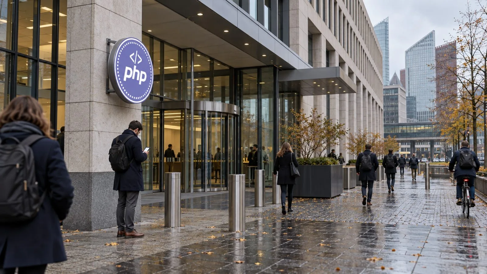 A visitor checks a phone outside the Dutch Ministry of the Interior in The Hague, Netherlands / EconoTimes.ai