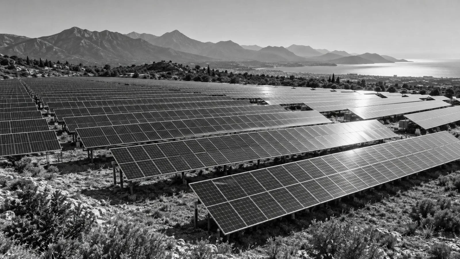 Solar panels catch the late-morning sun at an installation outside Antalya, Türkiye. (AI-generated image / EconoTimes)