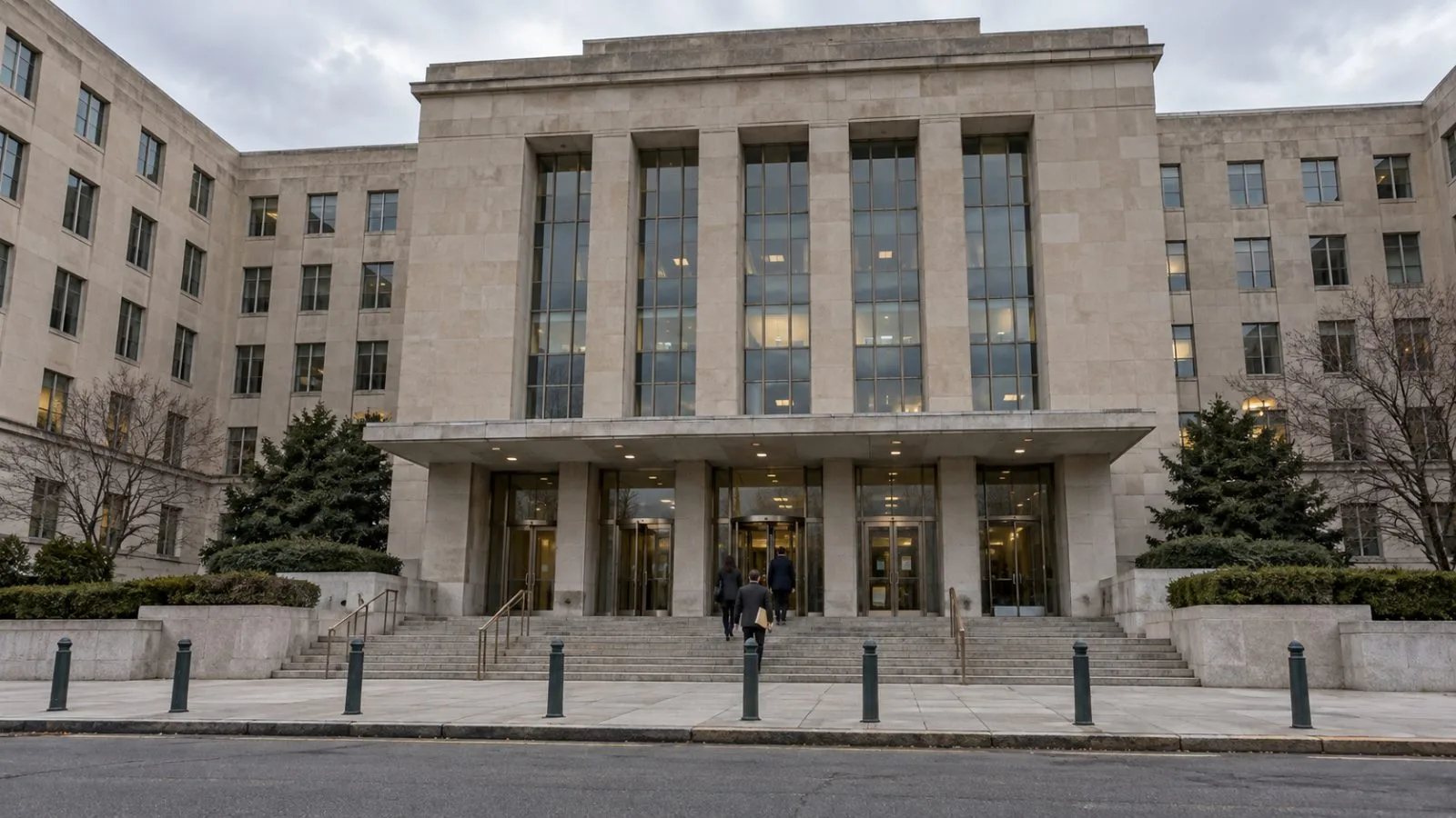 Staff enter the Harry S. Truman Building, home to the U.S. State Department, in Washington. (AI-generated image / EconoTimes)