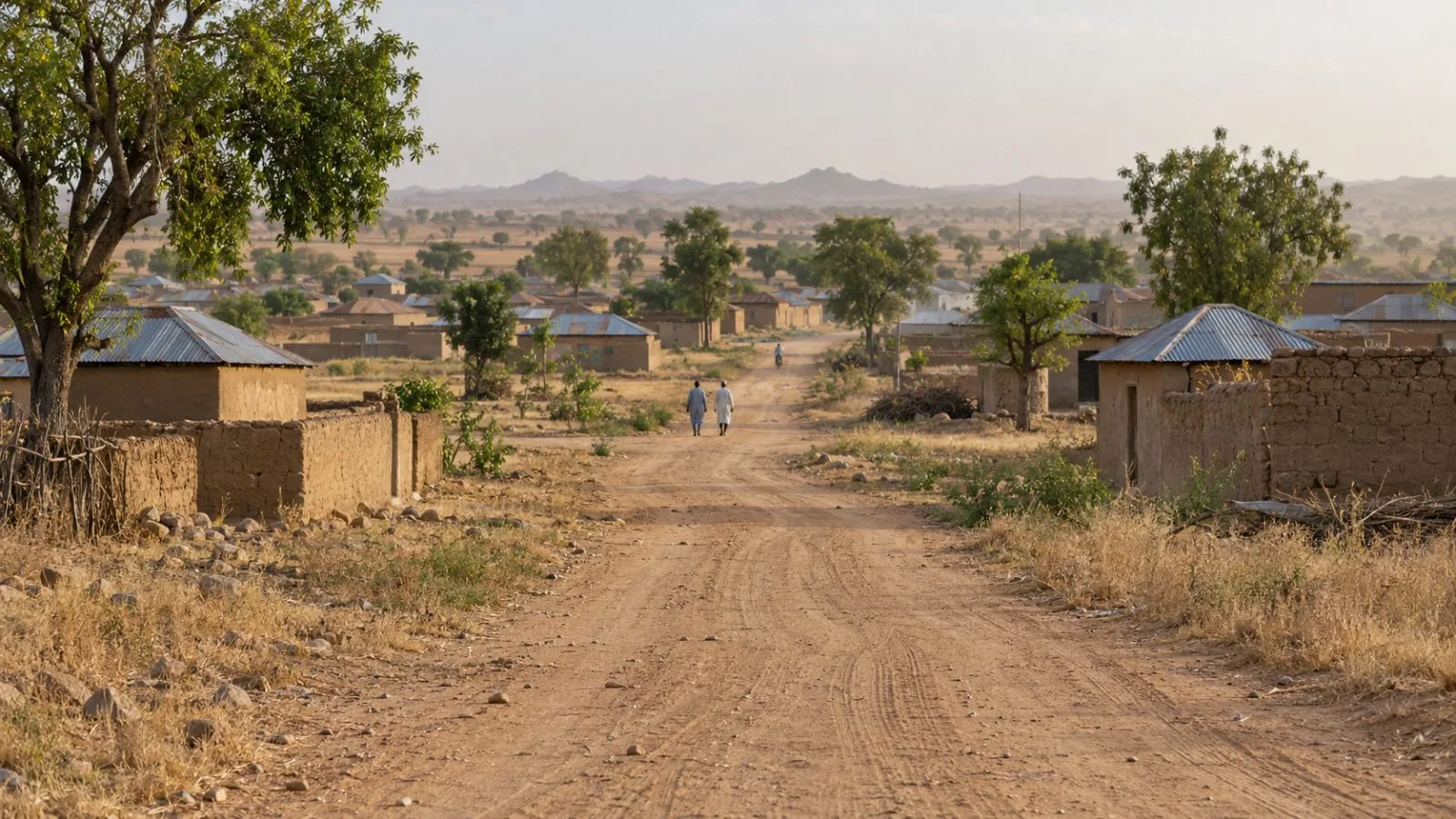 A dirt road passes low village homes in Gidan Wawo, Katsina State, Nigeria. (AI-generated image / EconoTimes)