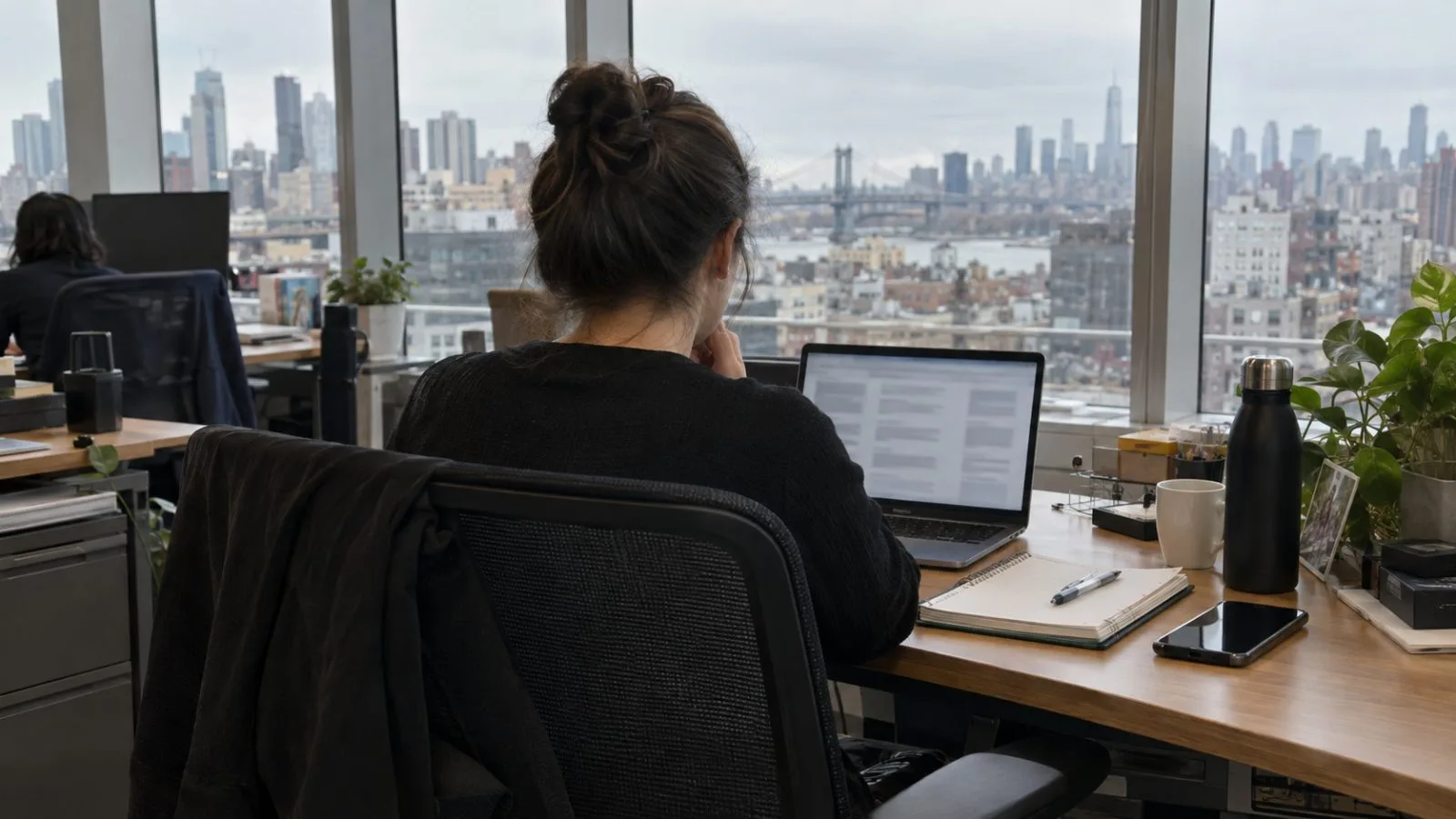 A procurement worker reviews supplier contract terms on a laptop in a New York City office. (AI-generated image / EconoTimes)