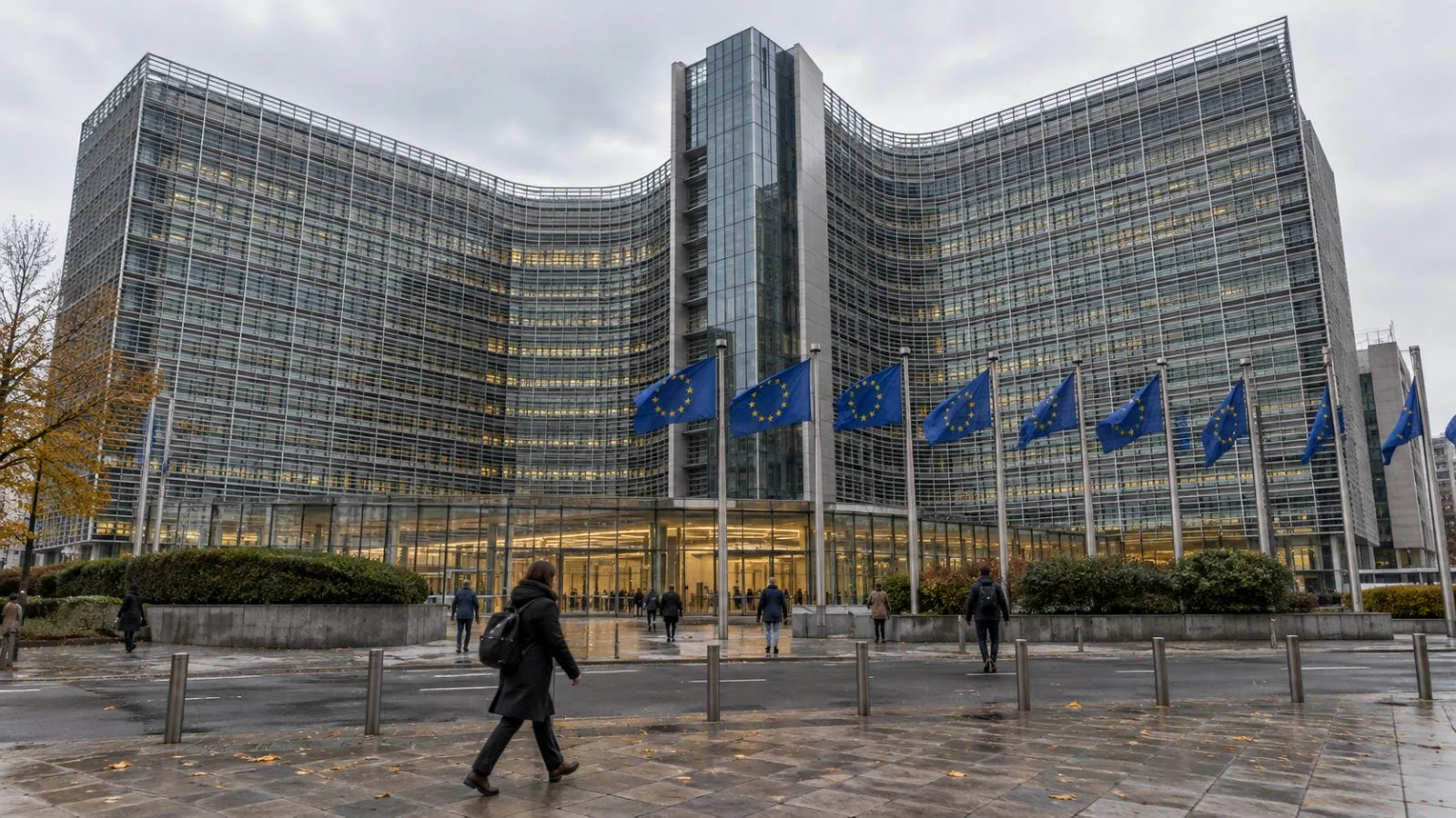 Pedestrians pass the Berlaymont building, European Commission headquarters, in Brussels, Belgium. (AI-generated image / EconoTimes)