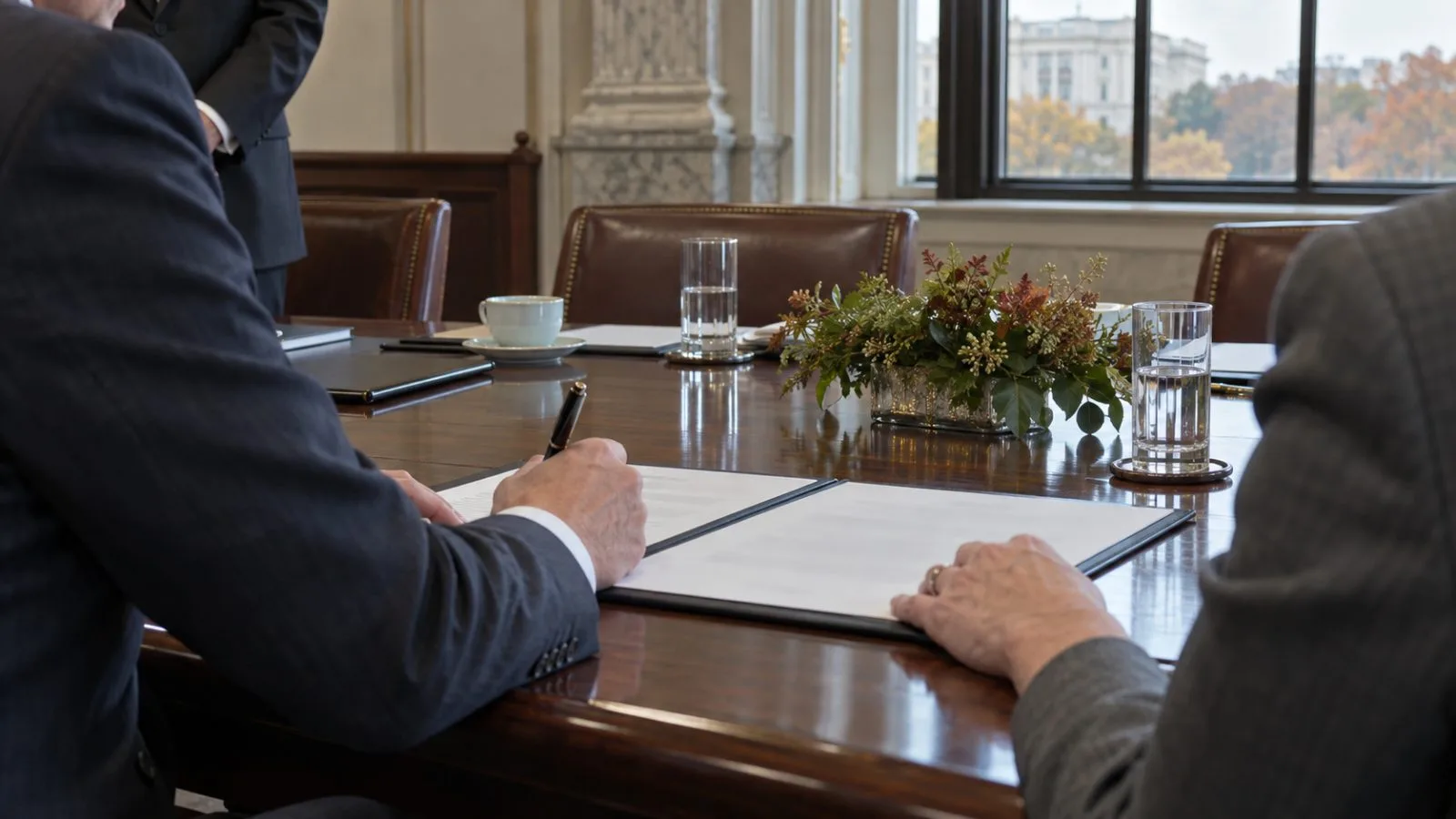 Officials sign a technology cooperation memorandum during a meeting in Washington, D.C. (AI-generated image / EconoTimes)