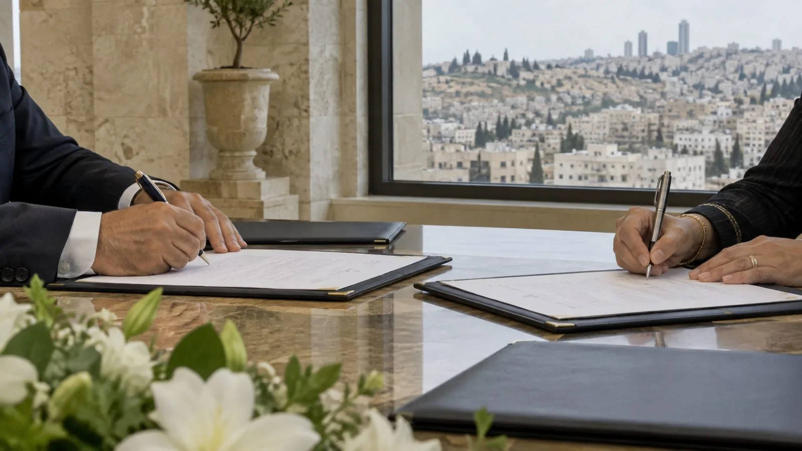Officials sign cooperation agreements during a ceremony in Amman, Jordan. (AI-generated image / EconoTimes)