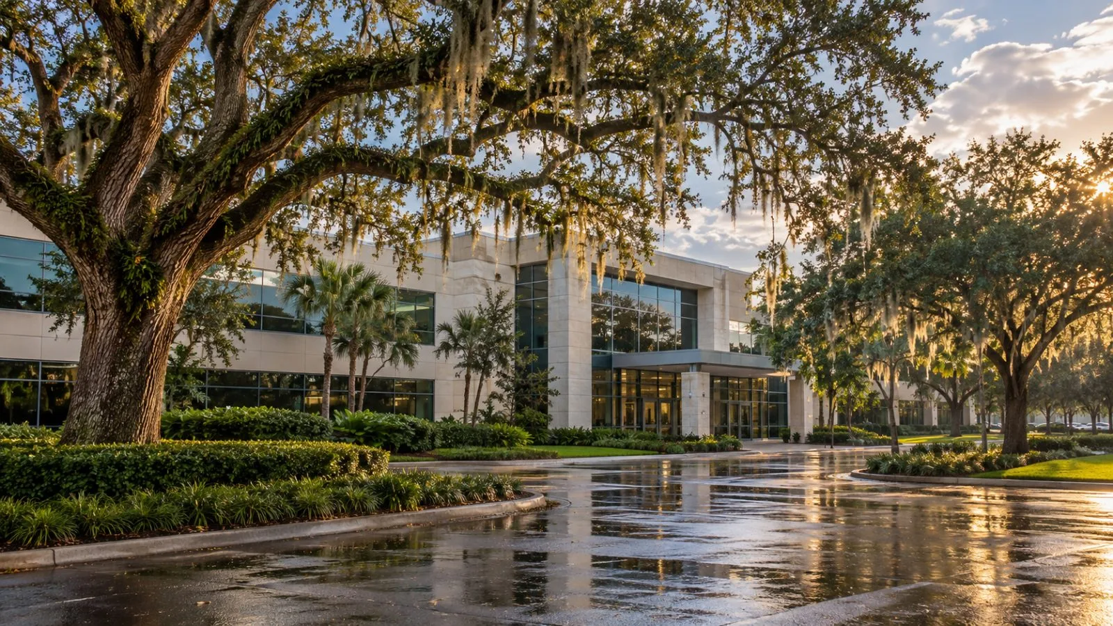 Roper Technologies’ headquarters stands in late-afternoon light in Sarasota, Florida. (AI-generated image / EconoTimes)