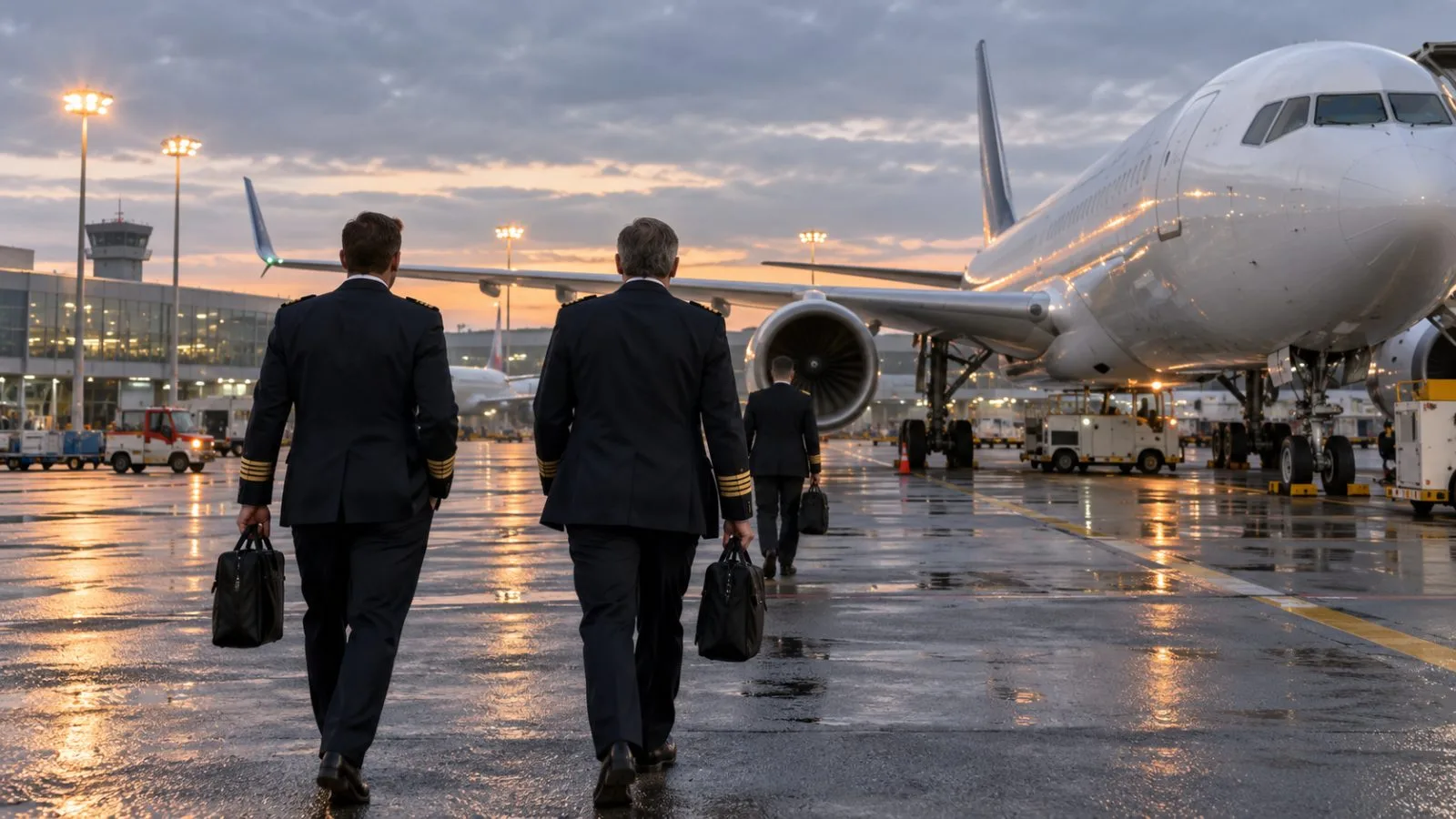 Pilots walk toward an aircraft on the apron at Brussels Airport, Belgium. (AI-generated image / EconoTimes)