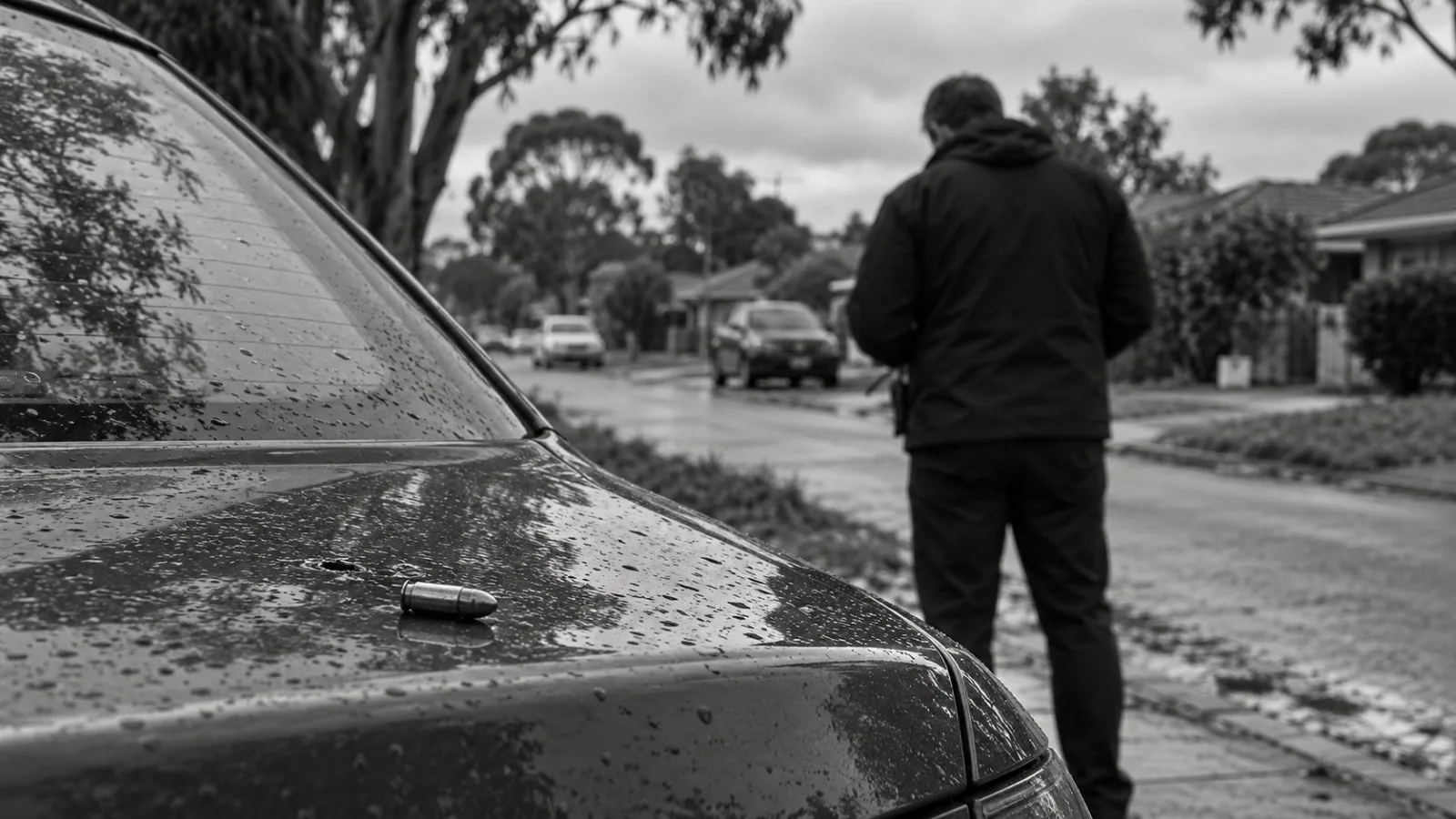 A bullet rests on a parked car in greater Frankston, Victoria, as police investigate a reported threat. (AI-generated image / EconoTimes)