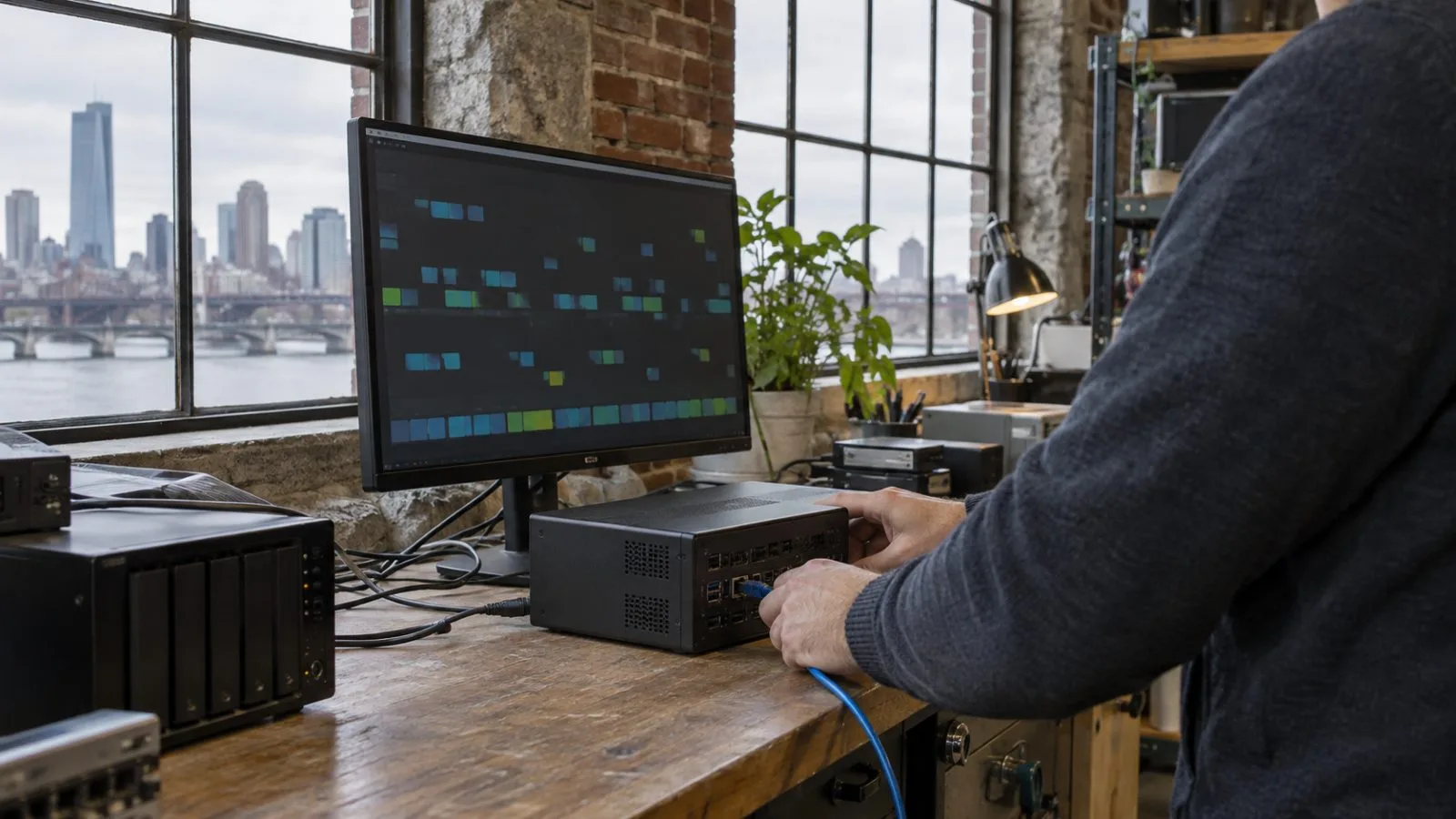 A technician checks a connected computer in a Boston technology workspace. (AI-generated image / EconoTimes)