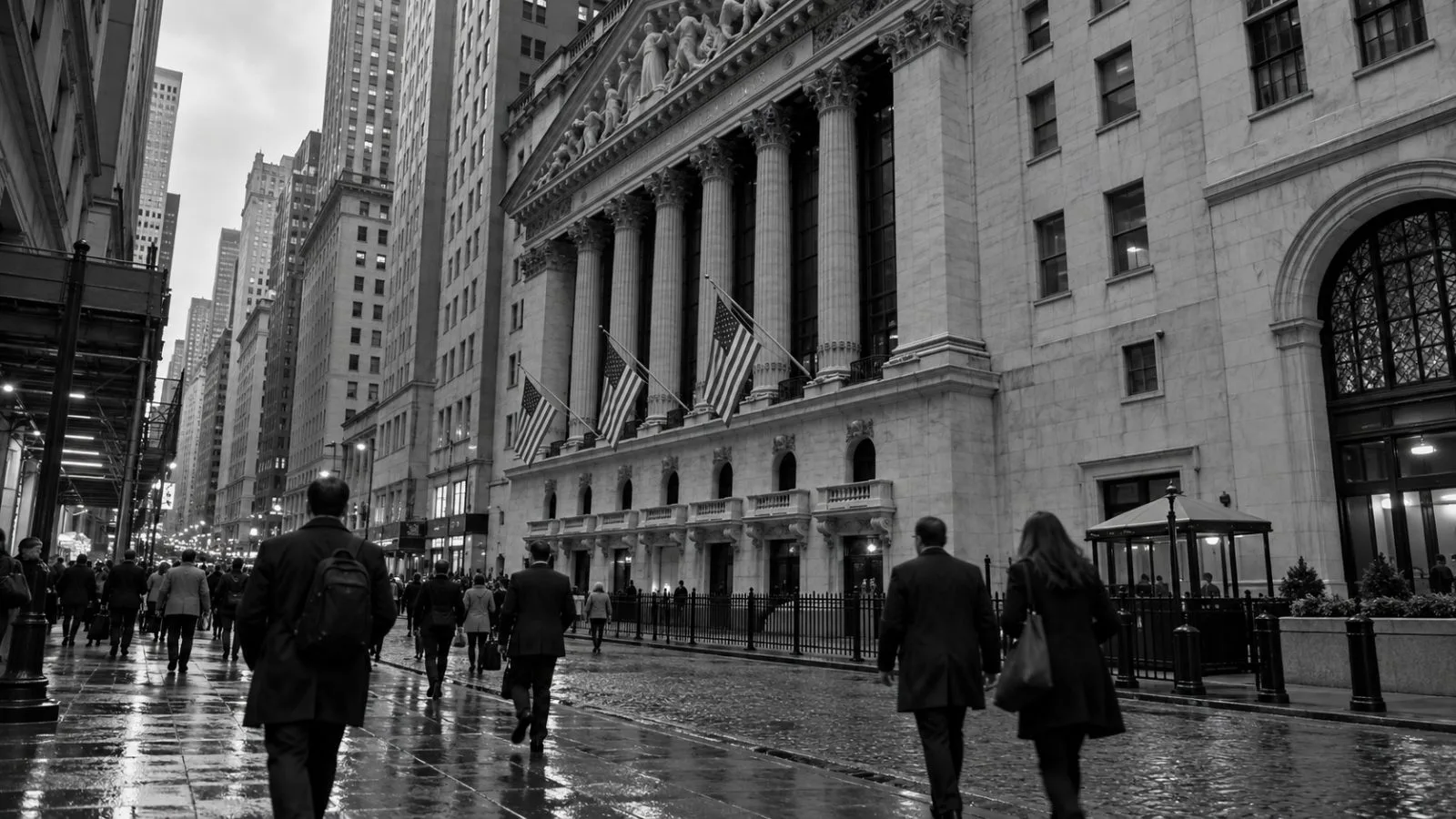 Pedestrians pass the New York Stock Exchange on Wall Street in late afternoon. (AI-generated image / EconoTimes)
