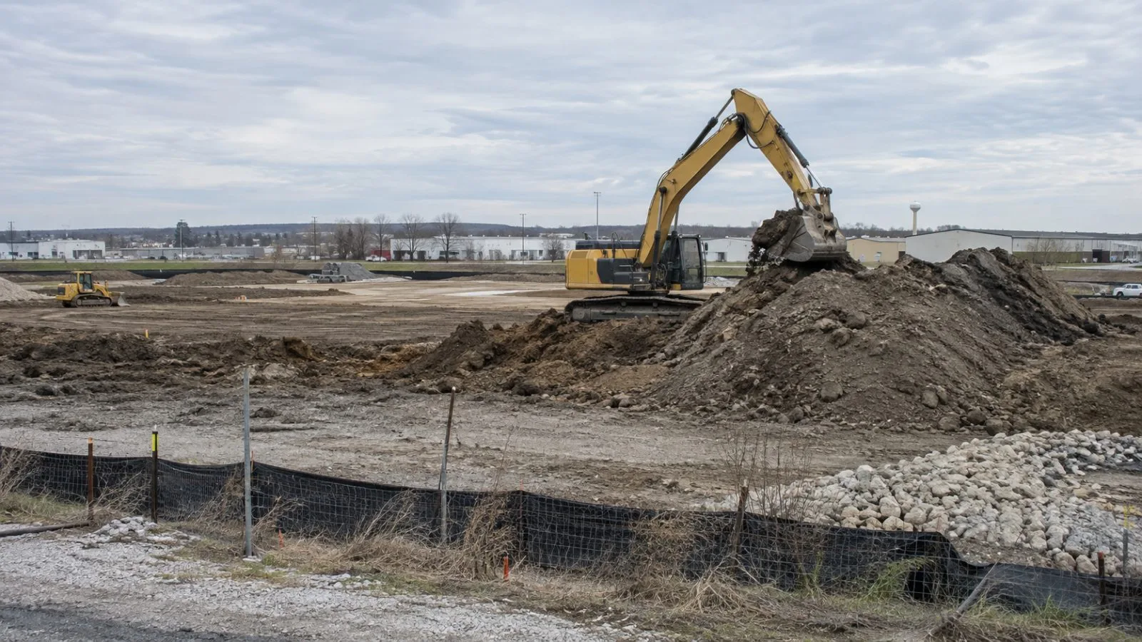 An excavator turns soil at the planned recycling center site in Bridgeton, Missouri. (AI-generated image / EconoTimes)