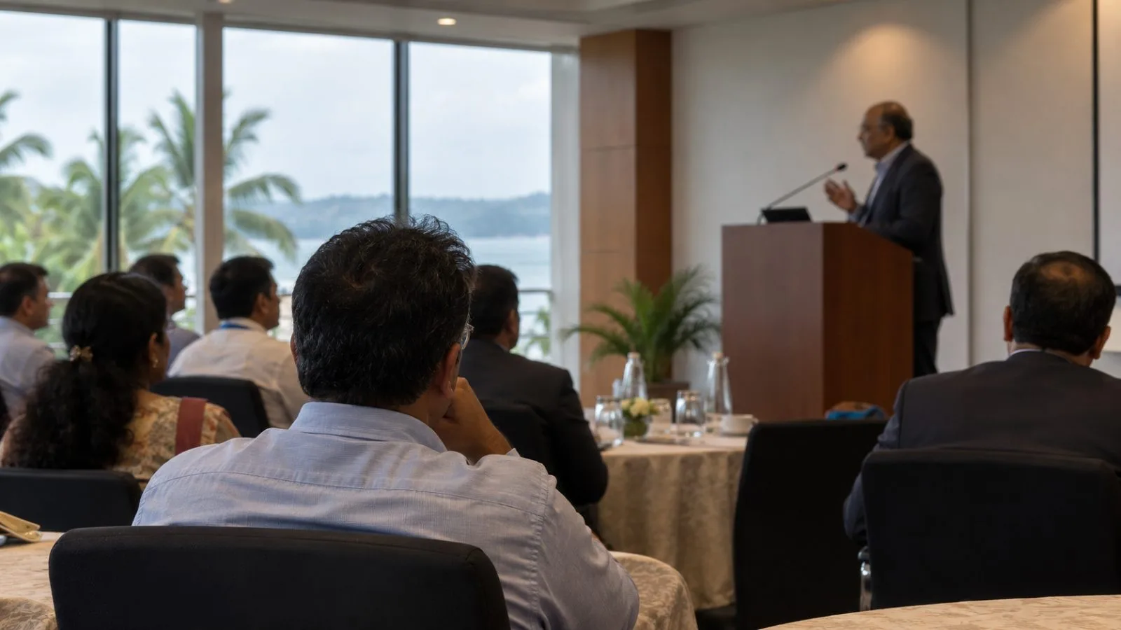 Attendees listen during an energy industry event in Goa, India. (AI-generated image / EconoTimes)