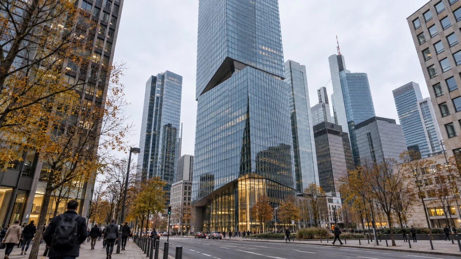 The Omniturm rises above Große Gallusstraße in Frankfurt am Main, Germany. (AI-generated image / EconoTimes)