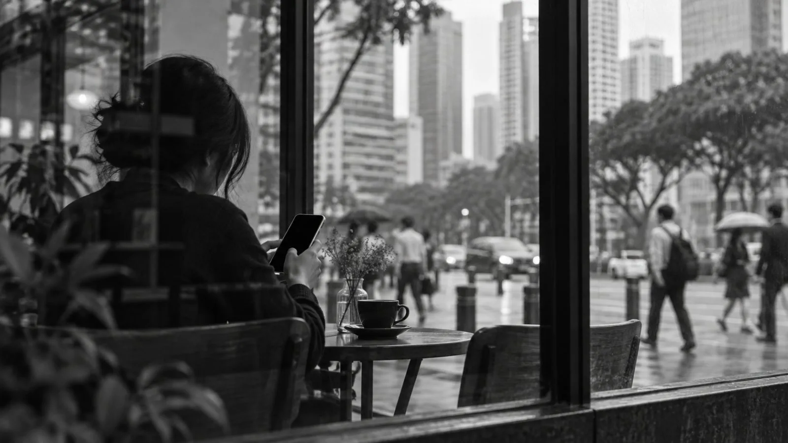 A customer checks cryptocurrency research on a phone inside a cafe in Singapore. / EconoTimes.ai