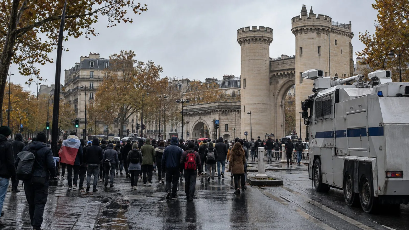 Demonstrators march near Porte de Vincennes during a protest in Paris, France (AI-generated image / EconoTimes)