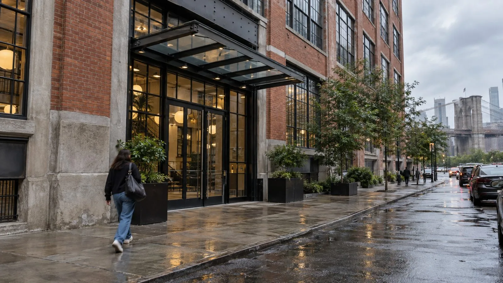 Office windows overlook Jay Street at Hugging Face’s Brooklyn workspace in New York. / EconoTimes.ai