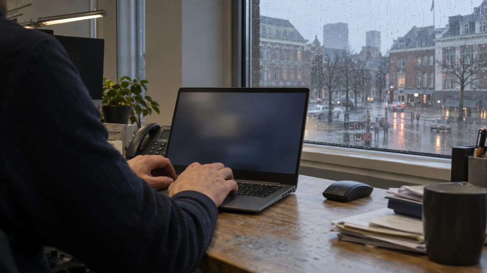 An administrator works at a laptop inside a government office in The Hague, Netherlands (AI-generated image / EconoTimes)