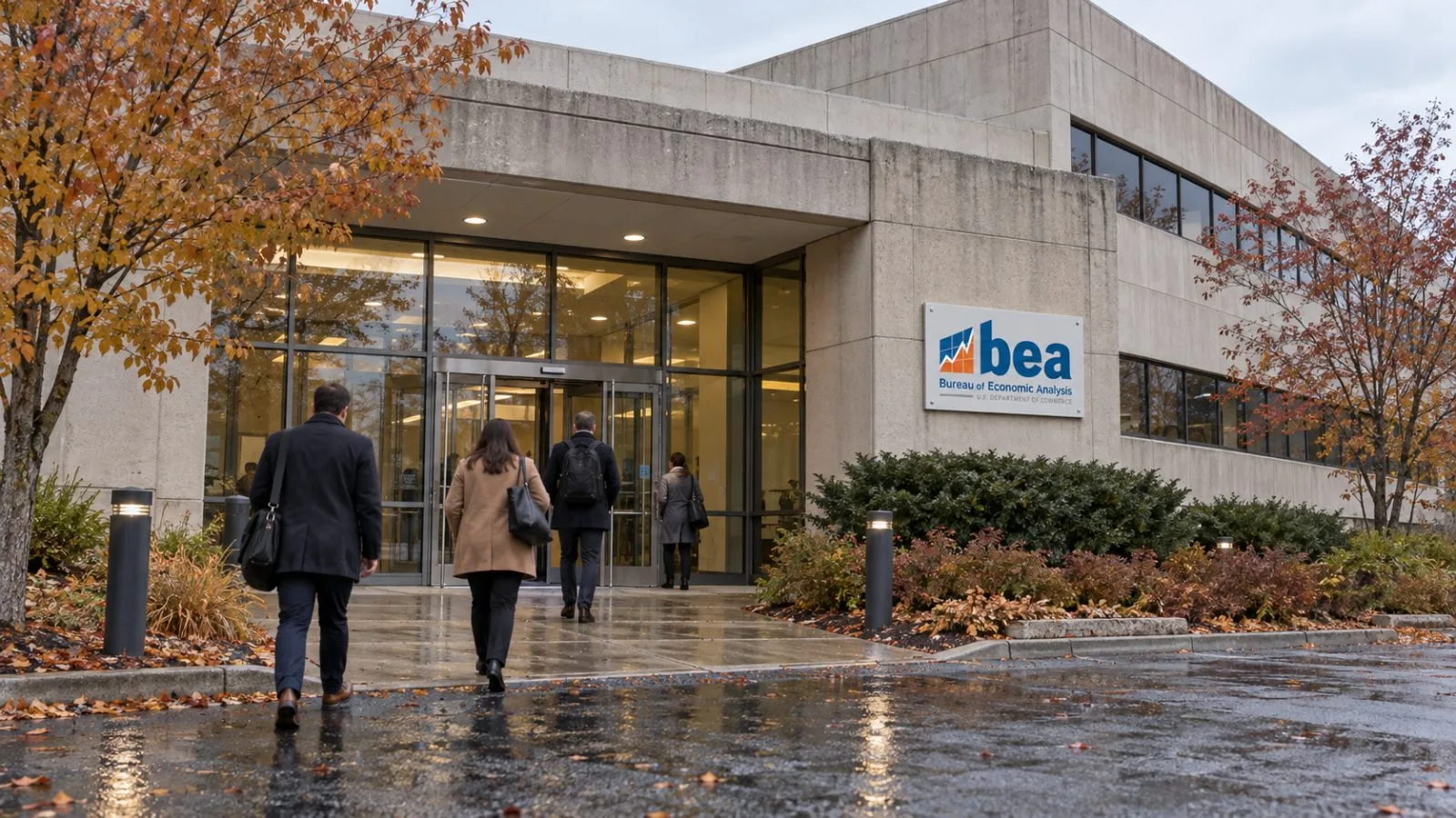 The Bureau of Economic Analysis offices stand beneath overcast skies in Suitland, Maryland. / EconoTimes.ai