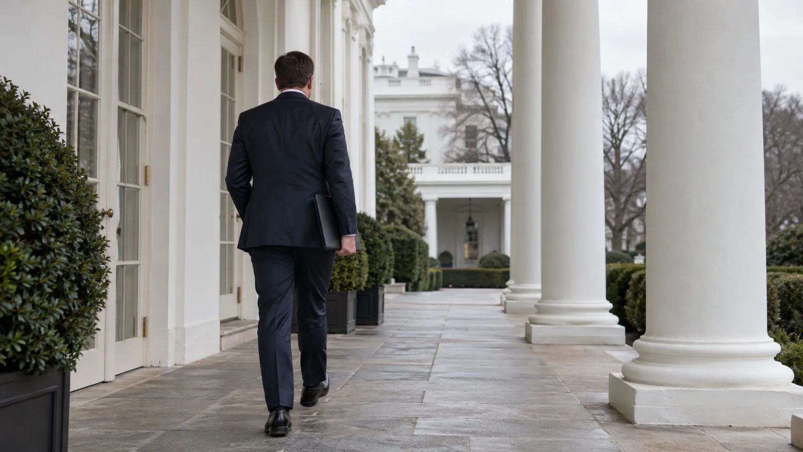 An aide walks along the West Wing colonnade at the White House in Washington, D.C. (AI-generated image / EconoTimes)