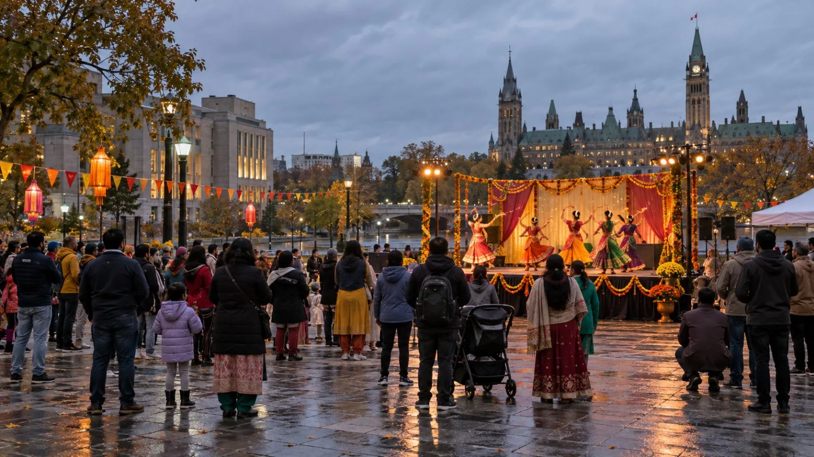 Families watch a Dussehra performance at a community gathering in Ottawa, Canada. (AI-generated image / EconoTimes)