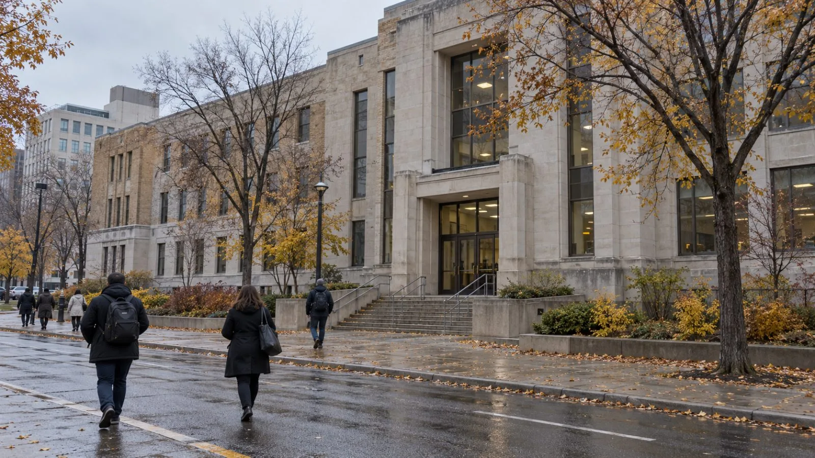 Pedestrians pass a federal regional development office in Winnipeg, Manitoba. (AI-generated image / EconoTimes)