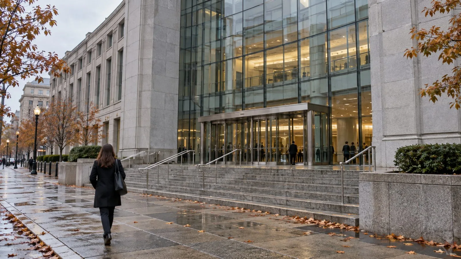 A passerby crosses outside the Securities and Exchange Commission headquarters in Washington, D.C. (AI-generated image / EconoTimes)