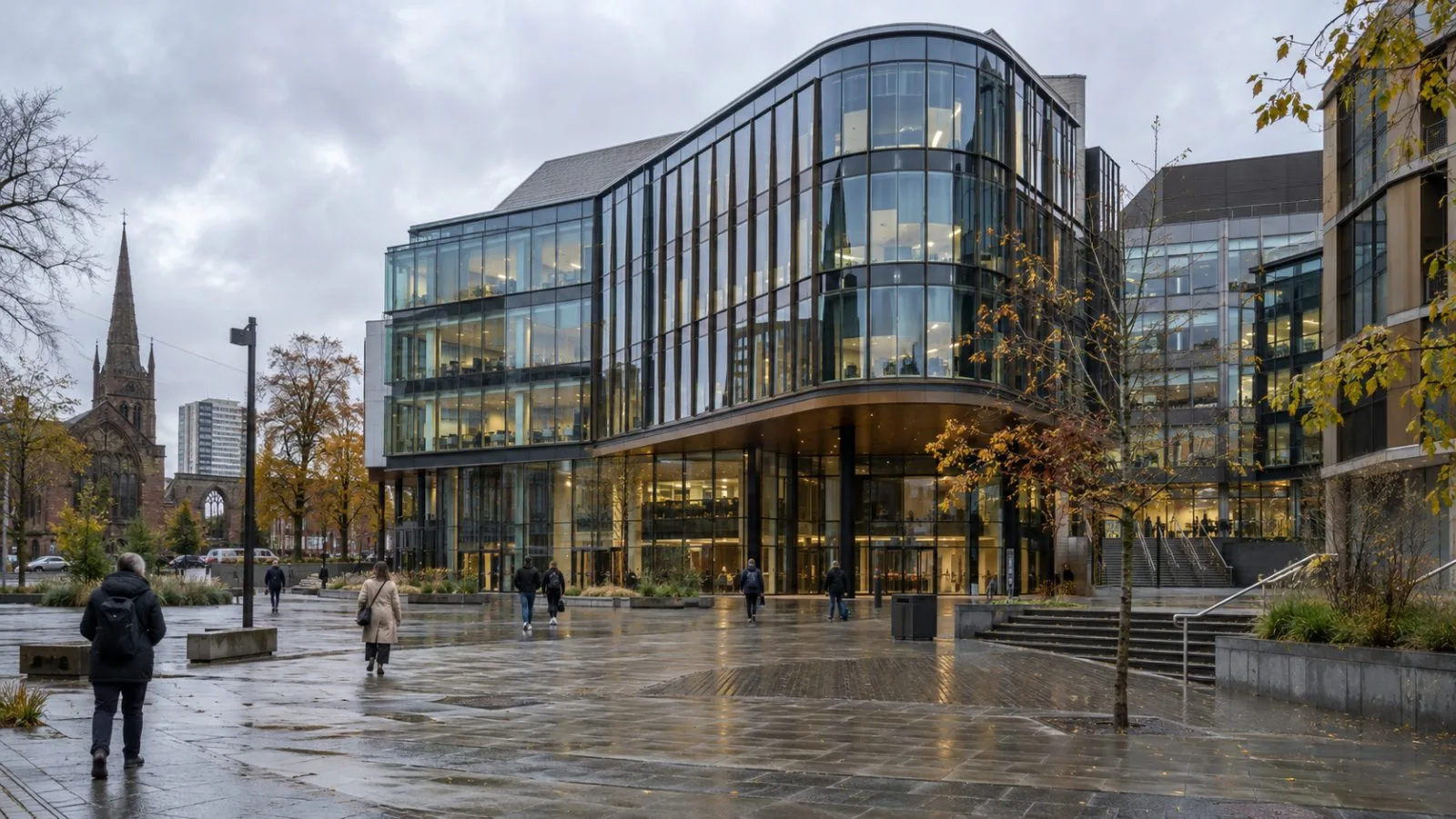 Ofqual’s office building stands beside Station Square in Coventry, England. (AI-generated image / EconoTimes)