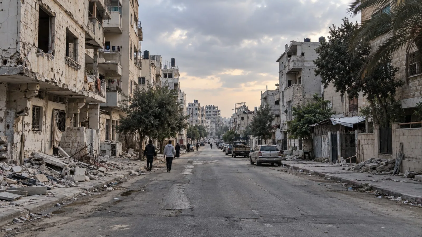 A damaged residential street sits quiet in Gaza City during a ceasefire. (AI-generated image / EconoTimes)