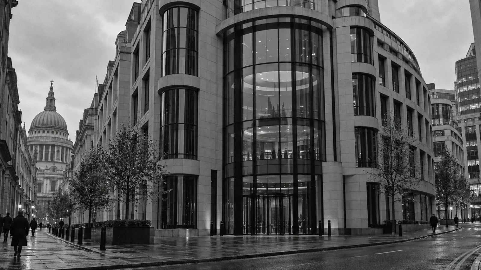 The Investec Bank offices at 30 Gresham Street stand in London's financial district. (AI-generated image / EconoTimes)