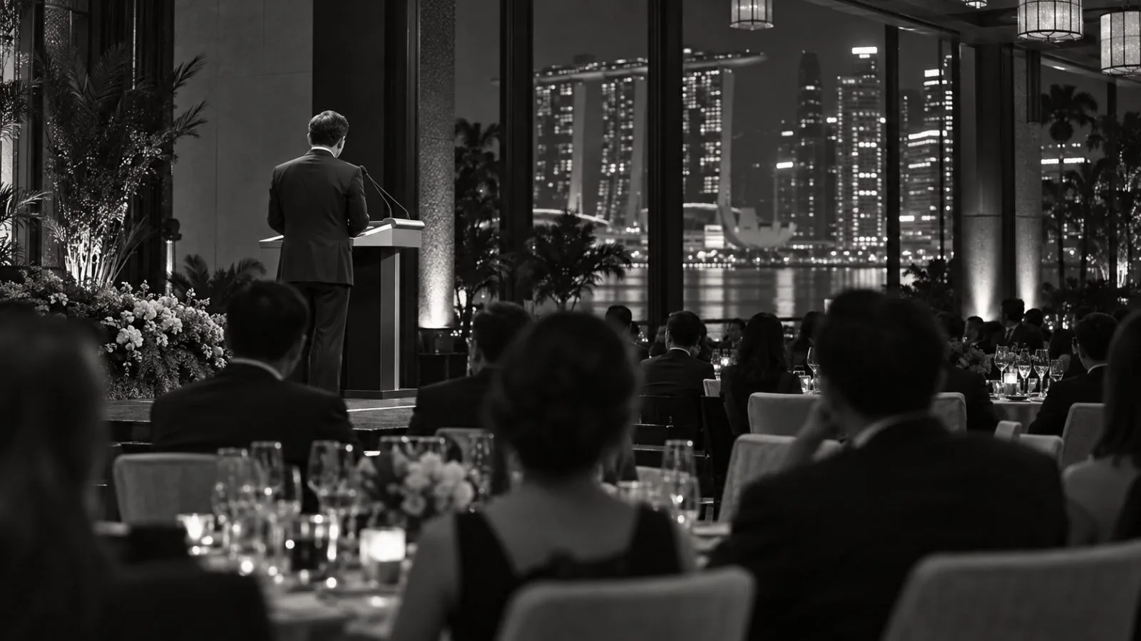 Investors listen during a minister's remarks at an awards event in Singapore. (AI-generated image / EconoTimes)