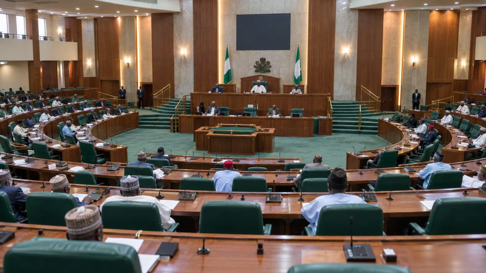 Lawmakers sit in the Nigerian Senate chamber at the National Assembly in Abuja. (AI-generated image / EconoTimes)