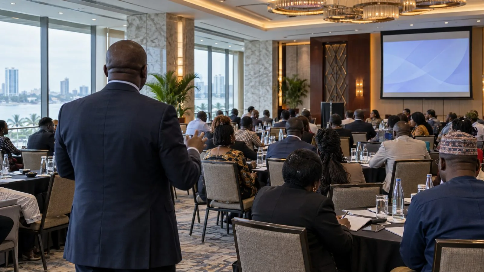 Attendees listen during a regional planning summit at Eko Hotels in Lagos, Nigeria (AI-generated image / EconoTimes)