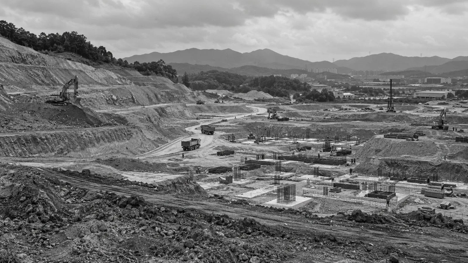 Graded earth marks the construction site of a planned logistics hub in Yangju, South Korea. (AI-generated image / EconoTimes)