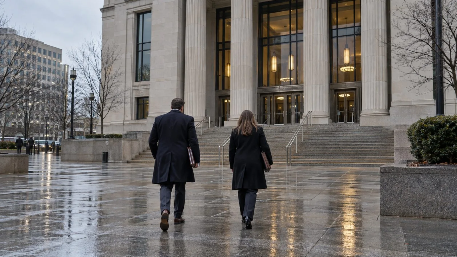 Attorneys enter the Charles R. Jonas Federal Building in Charlotte, North Carolina. (AI-generated image / EconoTimes)