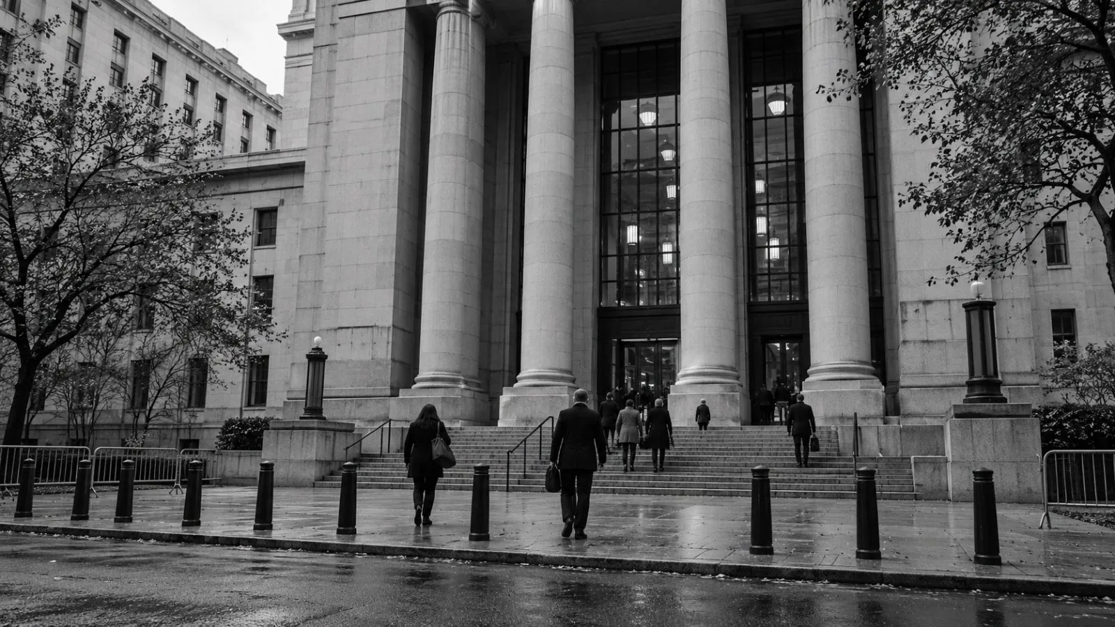 Visitors approach the federal courthouse in Brooklyn, New York, beneath an overcast October sky. (AI-generated image / EconoTimes)