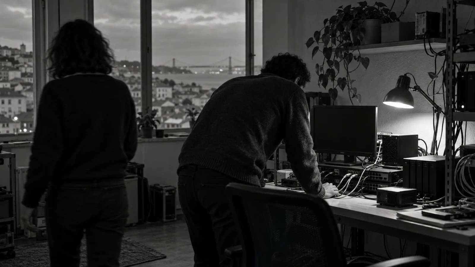 An independent operator checks a validator workstation in Lisbon, Portugal, at dusk (AI-generated image / EconoTimes)