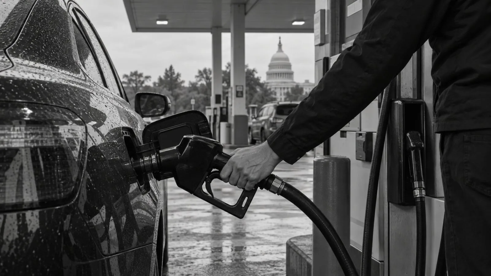 A motorist refuels a car at a gasoline station in Washington, D.C. (AI-generated image / EconoTimes)