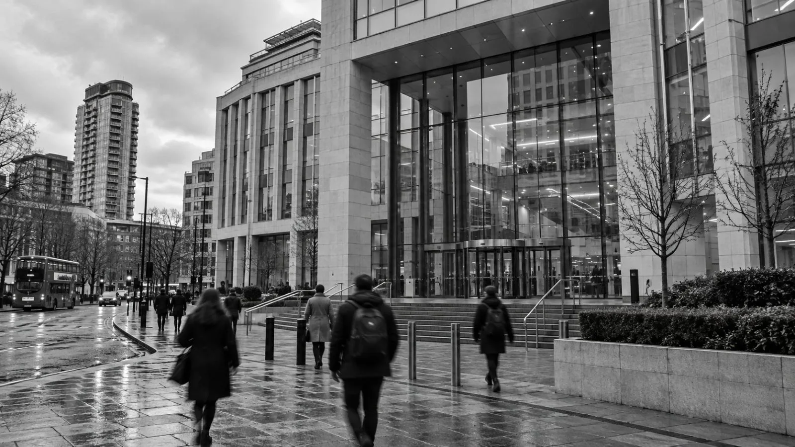 Pedestrians pass HM Land Registry’s offices in Croydon, England. (AI-generated image / EconoTimes)